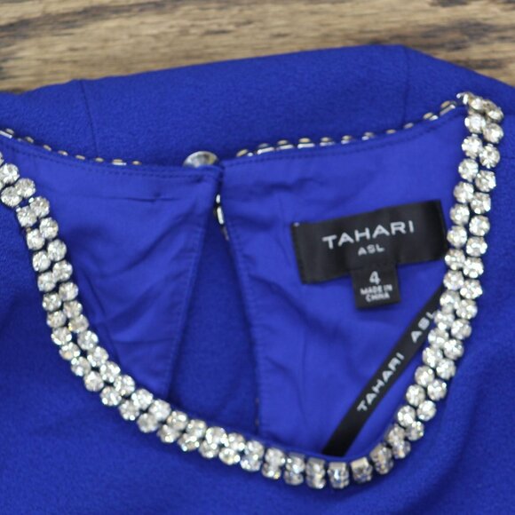 NWT Tahari ASL Womens Rhinestone Trim Shift Dress DAM625-T4 Cobalt Blue 4 - Picture 9 of 10
